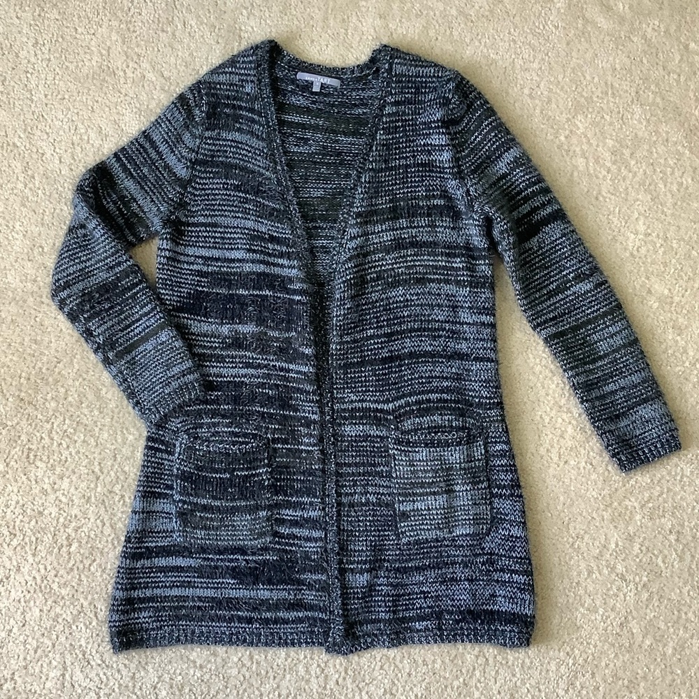 Lemon Tart Space-dyed Eyelash Open Front Cardigan with Pockets Size S